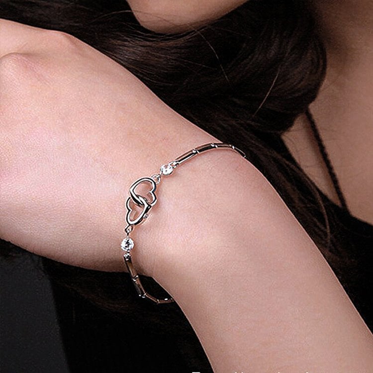 For Mother/Daughter - Forever Linked Together Crystal Heart To Heart Bracelet