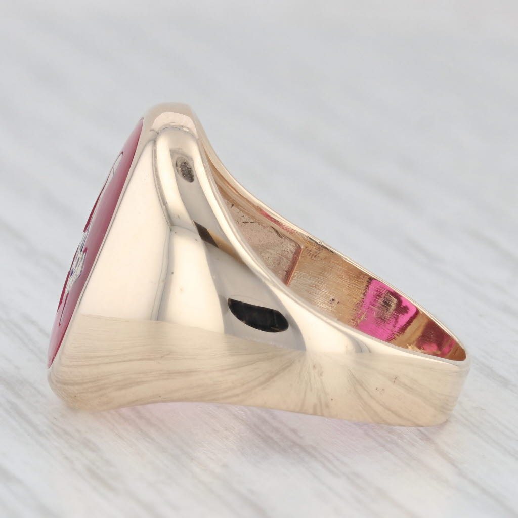 Lab Created Ruby Masonic Signet Ring 10k Yellow Gold Size 10.25 Blue Lodge