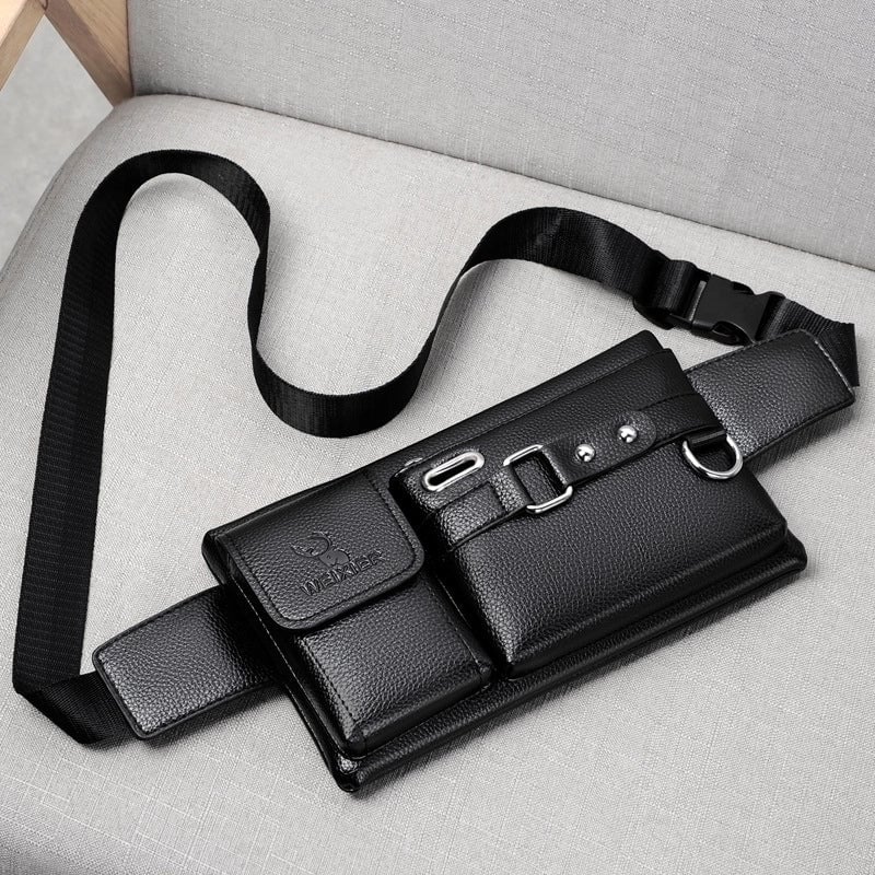 Men's Fashion Solid Color Pu Leather Waterproof Waist Bags