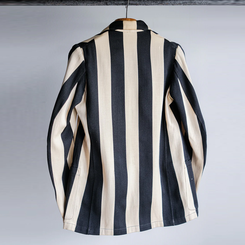 Men's Vintage Black and White Striped Single Breasted Suit Jacket