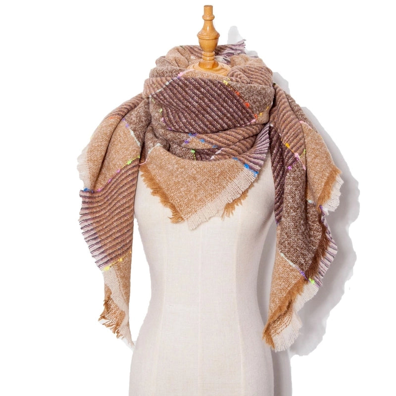 Hot New Autumn And Winter Square Scarf Split Women's Shawl Bristle Triangular Binder Plaid Scarf