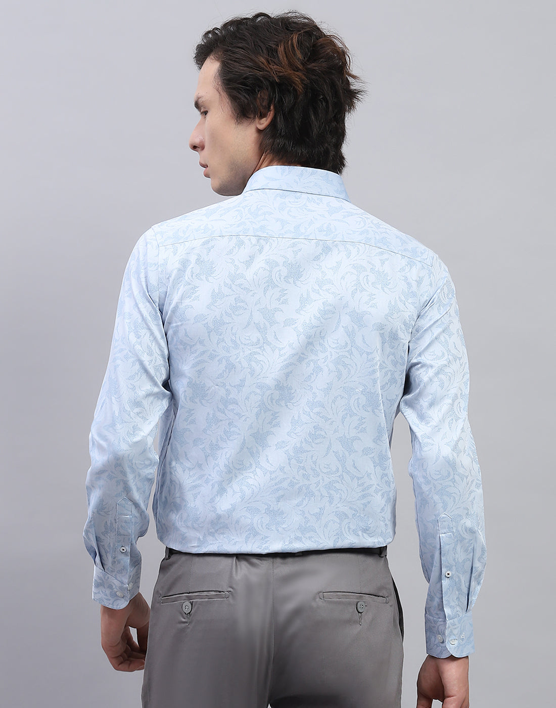 Men Blue Floral Print Collar Full Sleeve Shirt