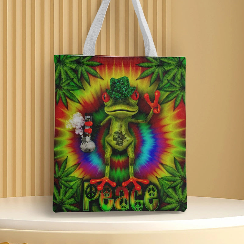 Women's Canvas Cartoon Frog Basic Classic Style Square Open Canvas Bag