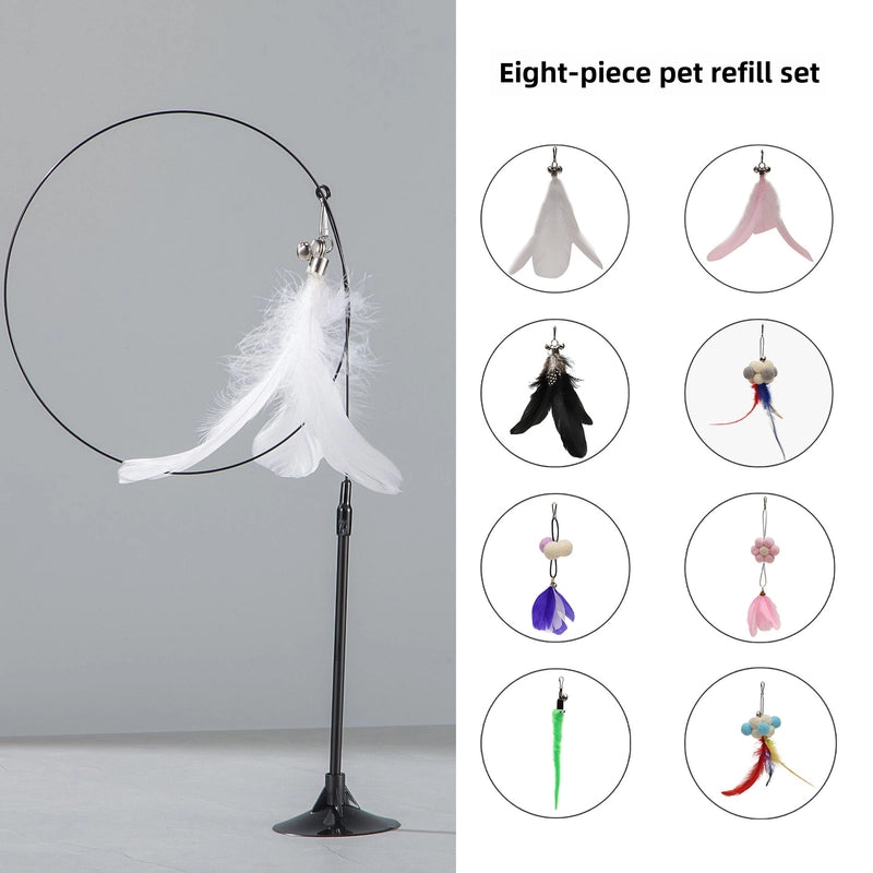Upgrade Glue Suction Cup Steel Wire Rod Feather Tease Cat Stick Cat Self-Hi Relief Mi Toy Supplies