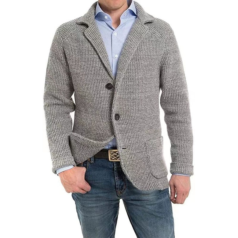 🔥Hot Sale🍂Men's Solid Lapel Knitted Long Sleeve Jacket