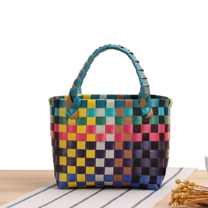 Women's Mini Pvc Lattice Vacation Square Open Straw Bag