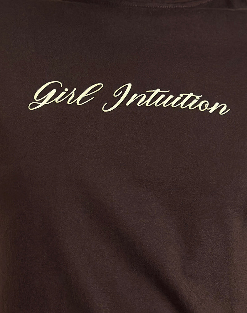 Saki Tee in Chocolate Brown with Girl Intuition Print