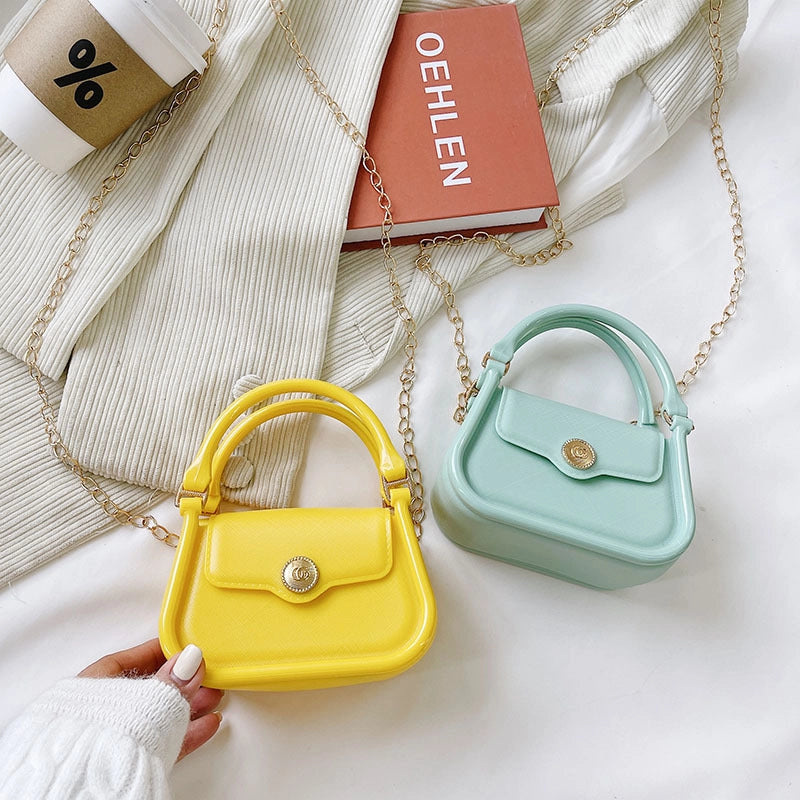 Women's Mini All Seasons Pvc Solid Color Fashion Metal Button Square Magnetic Buckle Handbag