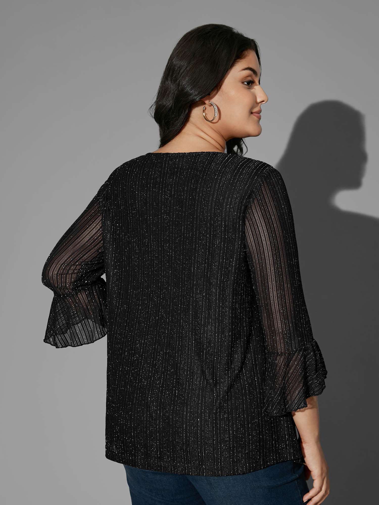 Glitter Gathered Patchwork Ruffles Top