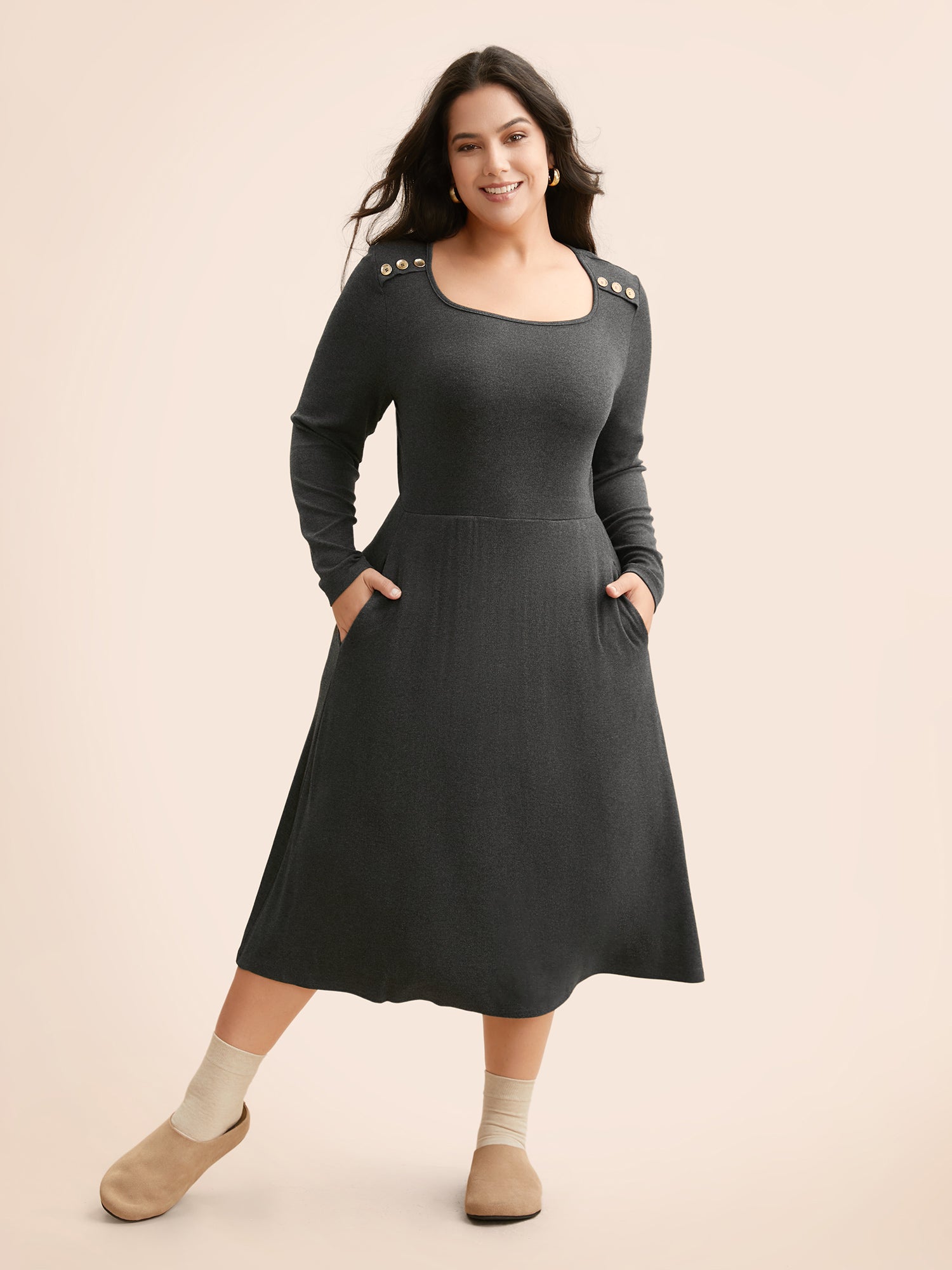 Supersoft Essentials Button Shoulder Midi Dress