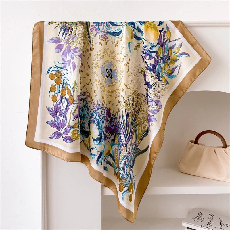 Women's Casual Vacation Lemon Flower Satin Printing And Dyeing Printing Dyeing Silk Scarf