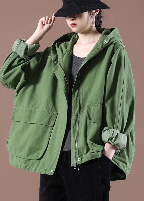Plus Size Green Pockets Hoodie Coat Spring