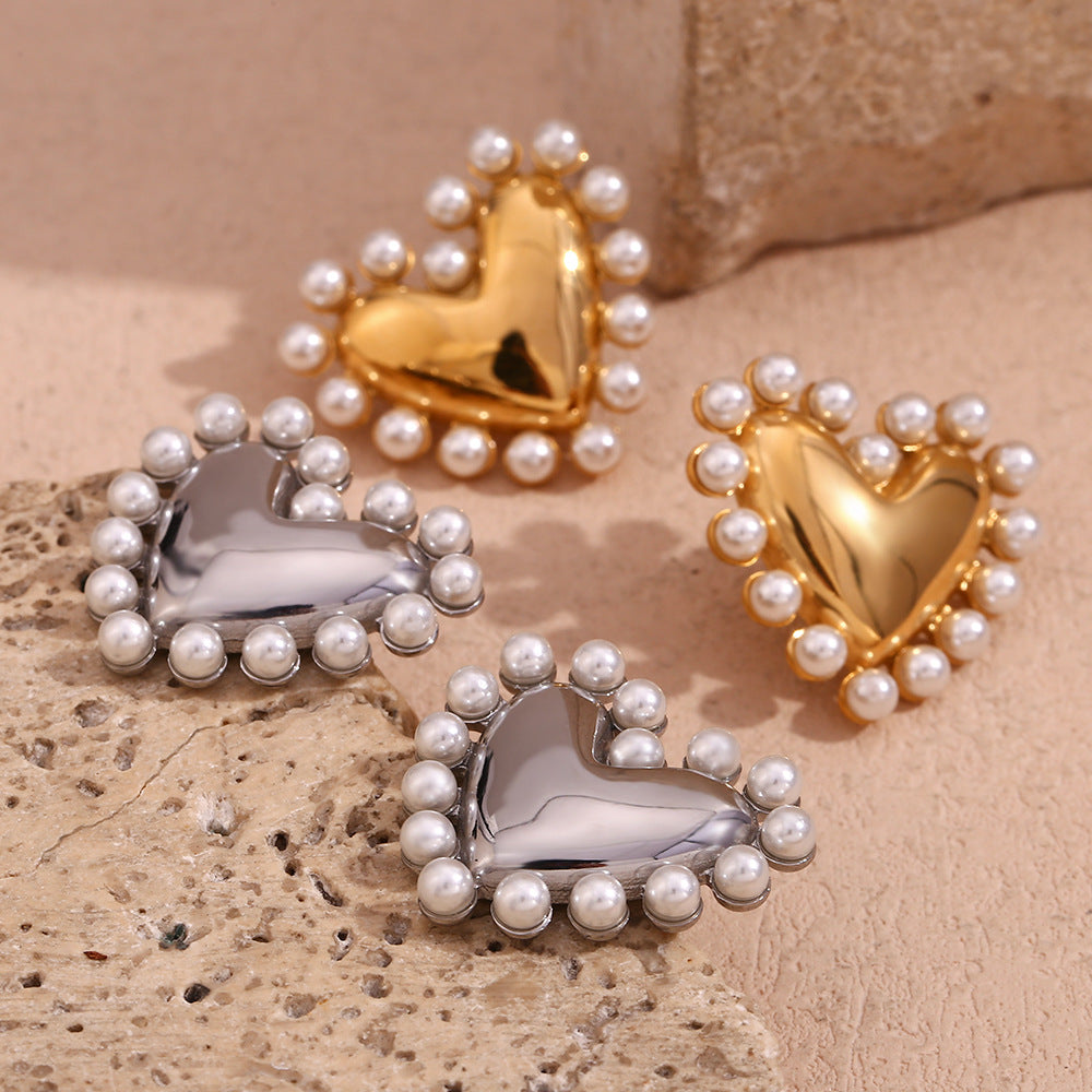Fashion Heart Stainless Steel 18K Gold Plated Stud Earrings