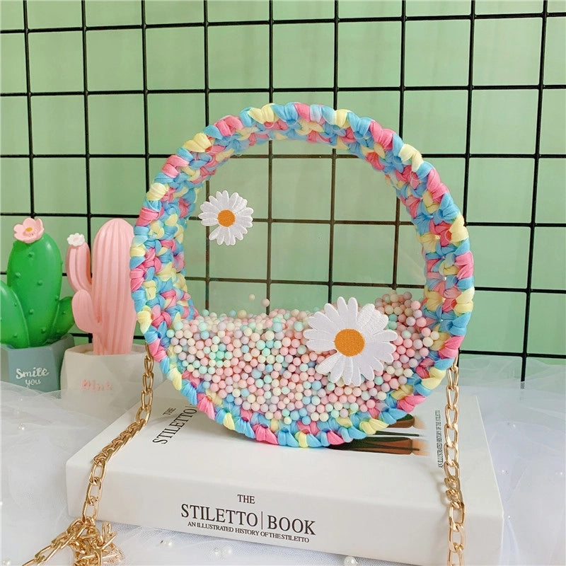 Women's Small Arylic Flower Cute Round Open Crossbody Bag