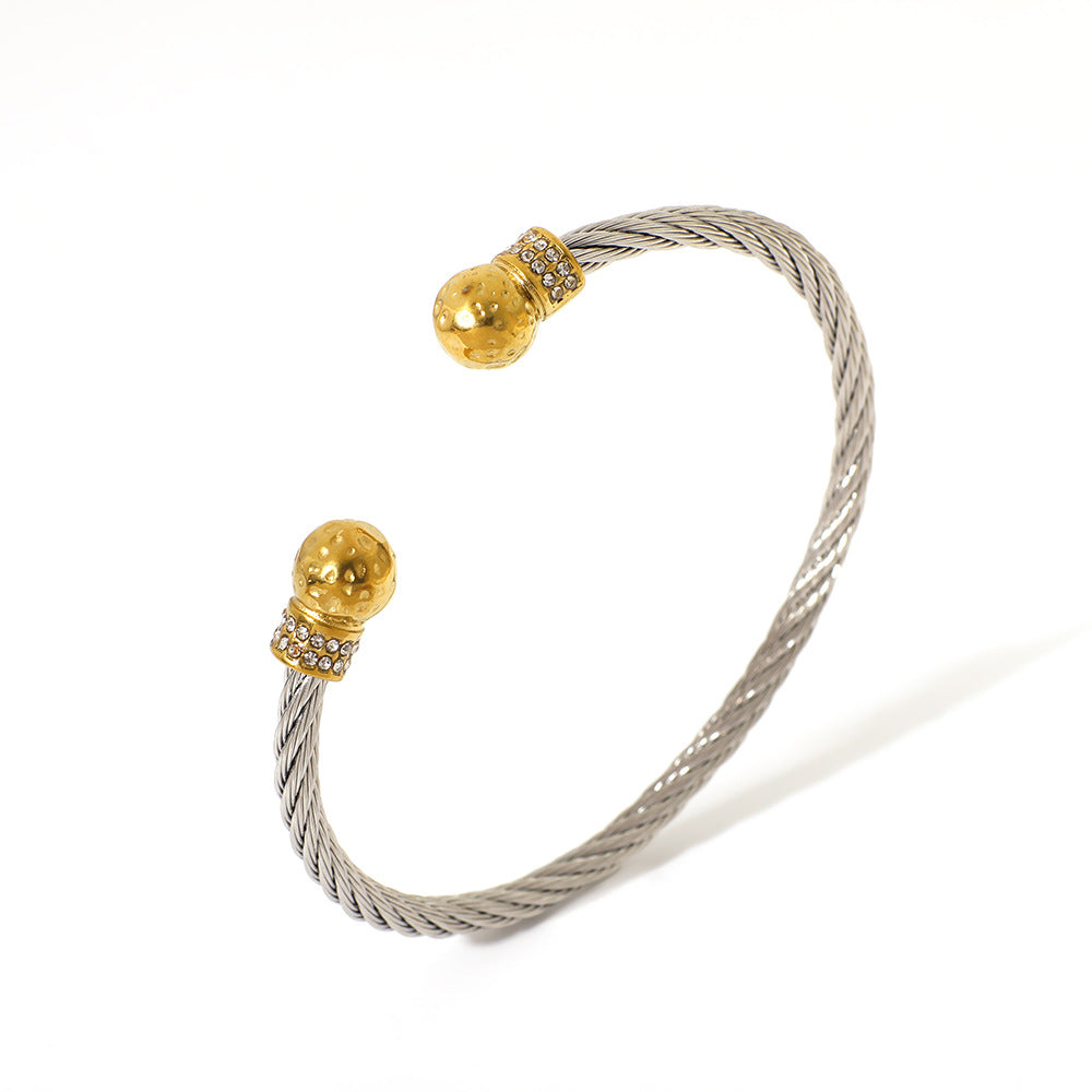 Stainless Steel Wire Rope Gold Bracelet Titanium Steel Open Trend Pearl Ladies Fashion High-End Bracelet