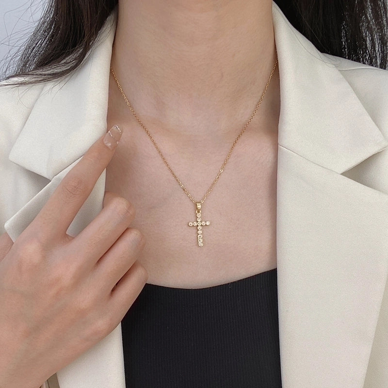2 Pieces Ethnic Style Cross Stainless Steel Inlay Zircon Pendant Necklace