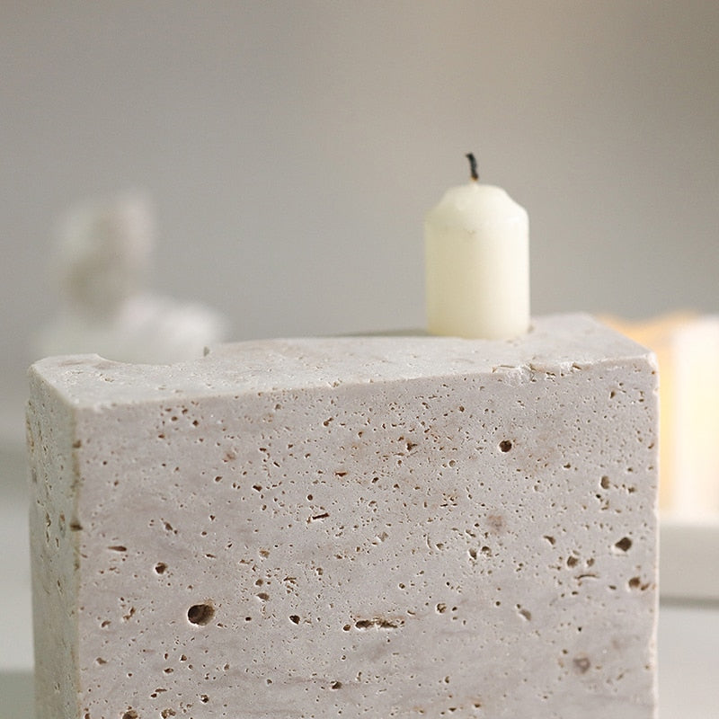 Galen Travertine Stone Candle Holder