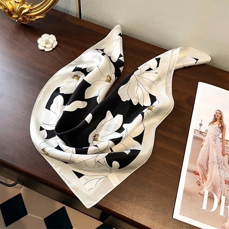 Women's Elegant Flower Silk Printing Silk Scarf