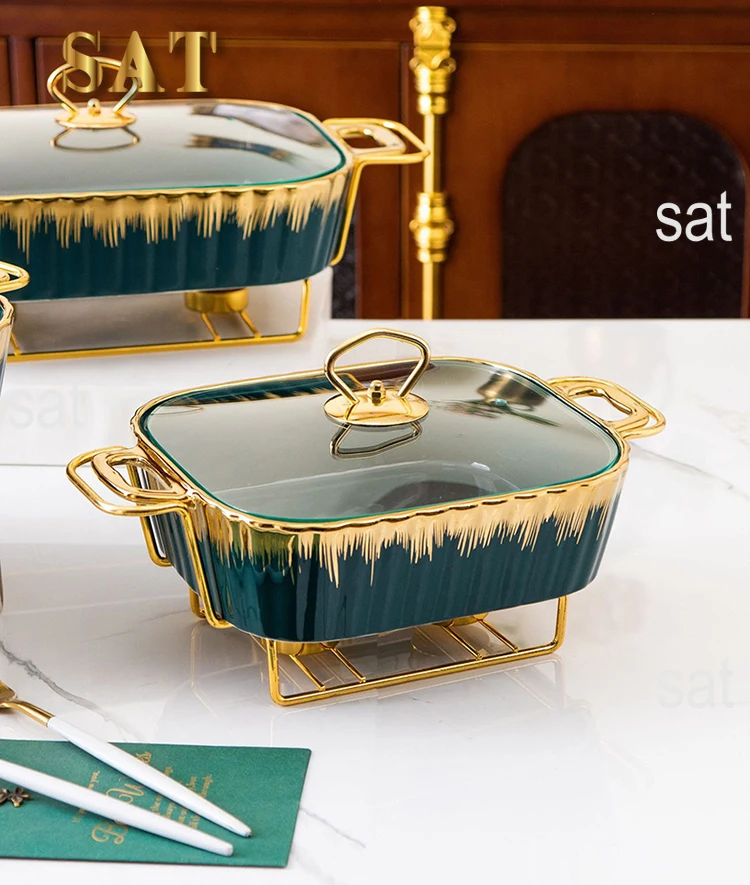 LUXURY CERAMIC BUFFET HEATER SOUP POT AND BAKING TRAY - 3 PCS SET