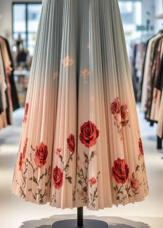 Chic Gradient Color Wrinkled Print Cotton Skirt Summer