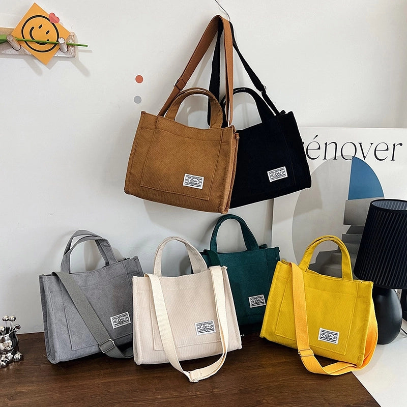 Women's Medium Corduroy Solid Color Streetwear Square Magnetic Buckle Shoulder Bag Handbag Crossbody Bag