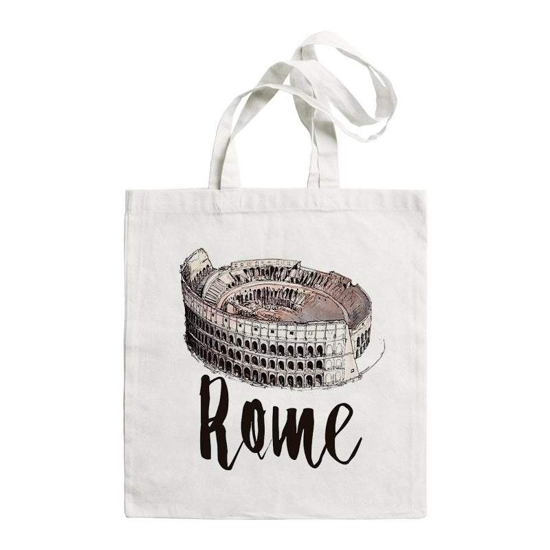 Women's Large Canvas Letter Building Streetwear Square Open Shoulder Bag