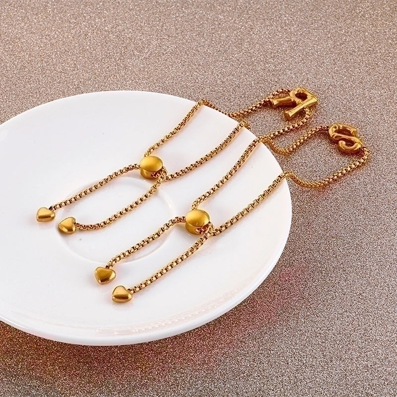 Casual Minimalist Letter Heart Shape Stainless Steel 18K Gold Plated Bracelets In Bulk