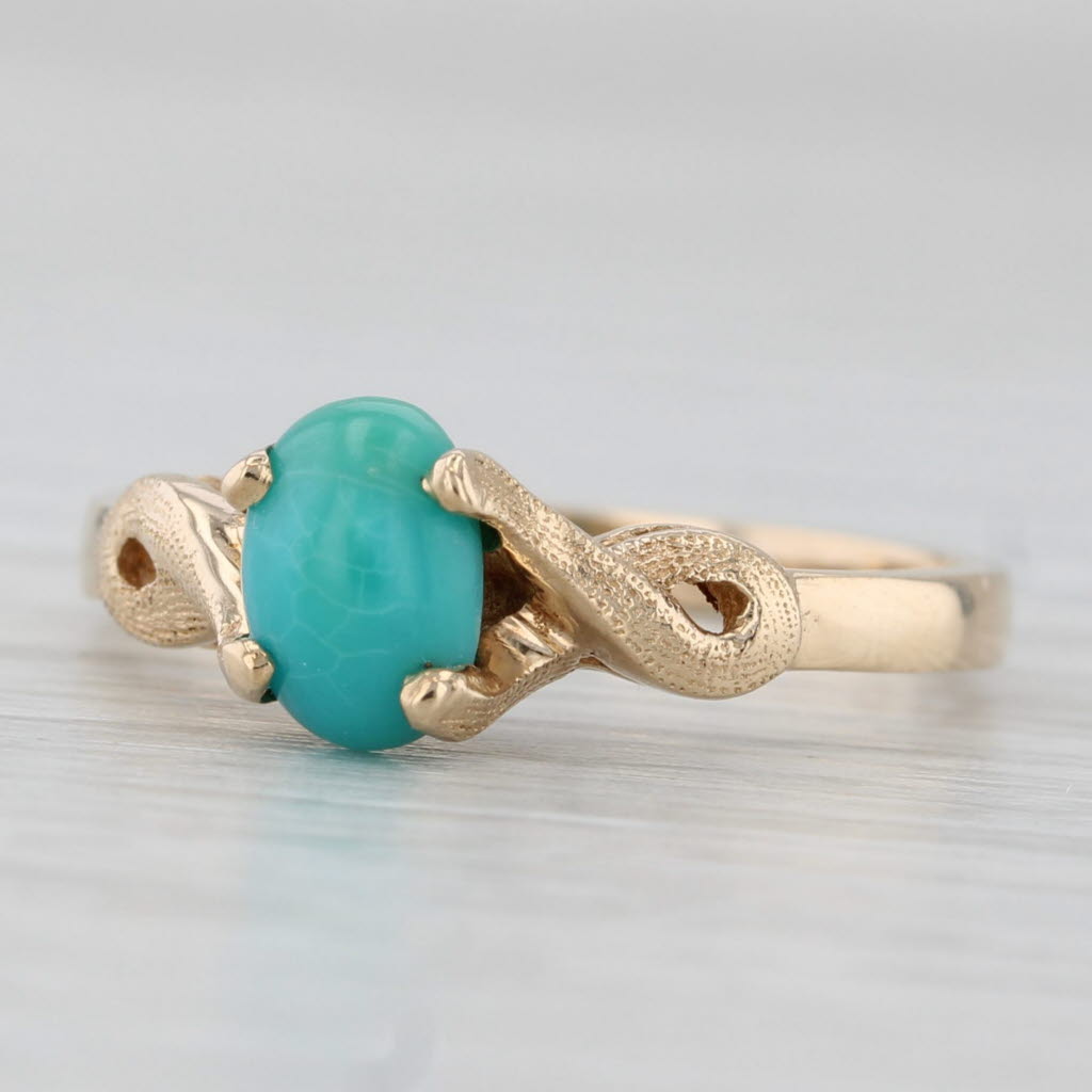Turquoise Oval Cabochon Solitaire Ring 14k Yellow Gold Size 6