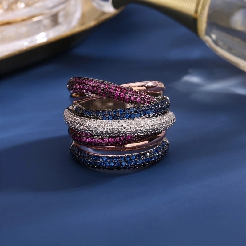 Copper 18K Gold Plated Fashion Inlay Geometric Zircon Rings