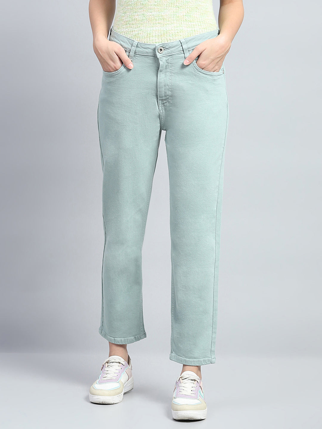 Women Sea Green Solid Slim Fit Denim