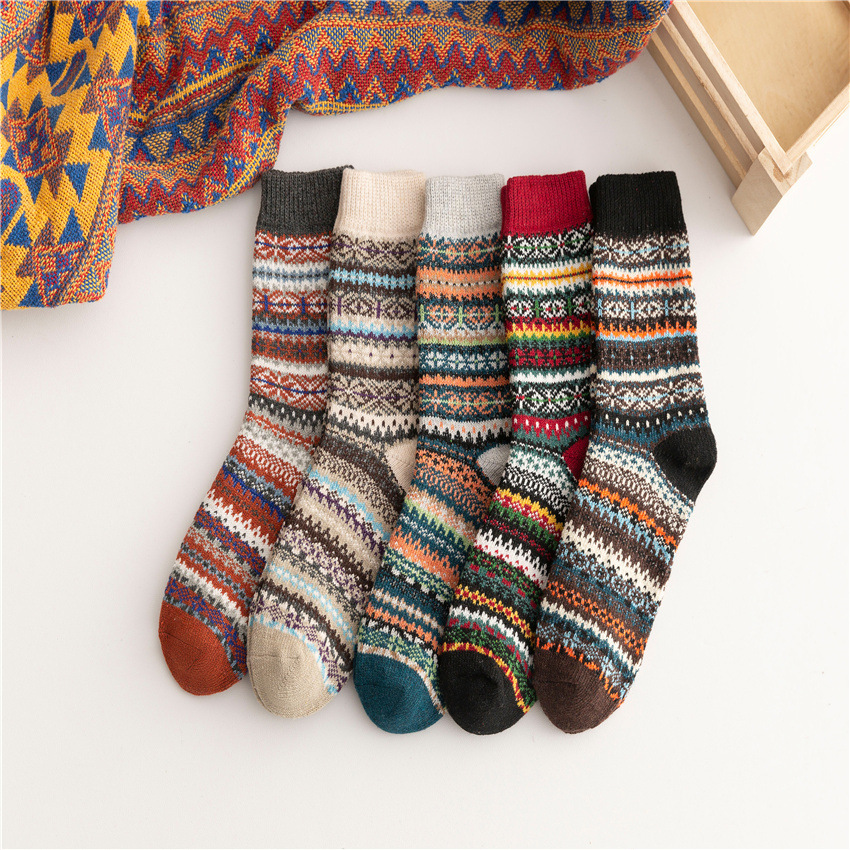 Soft Warm Retro Tribal Color Block Socks