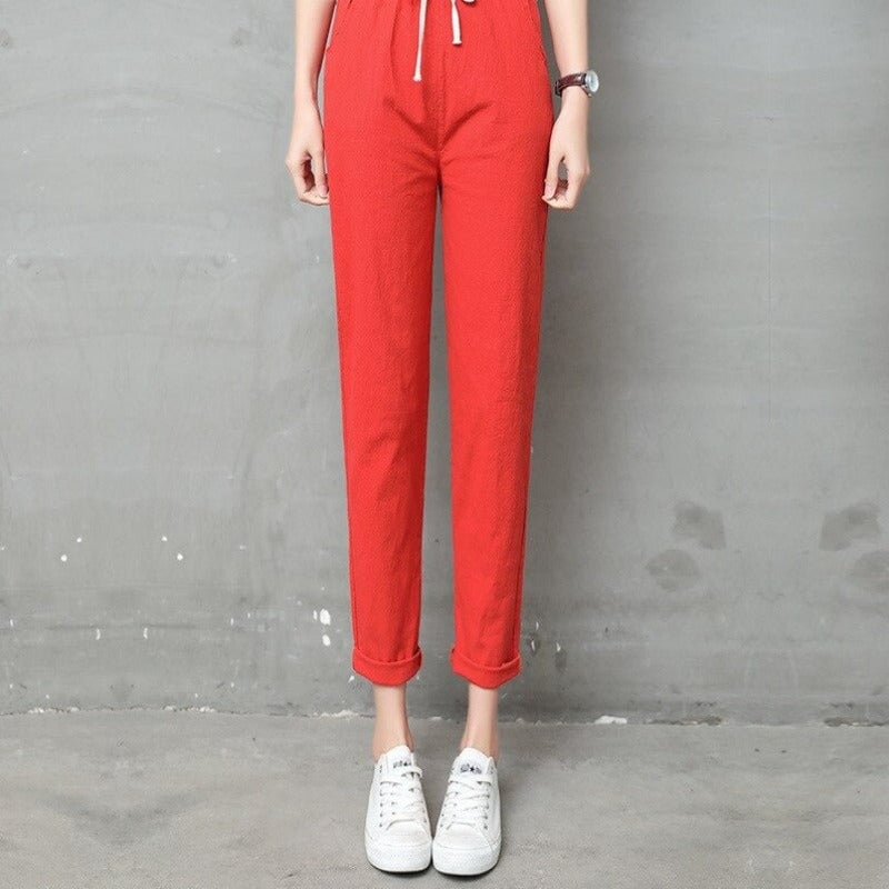 Summer Cotton Linen Wide Leg Harem Trousers