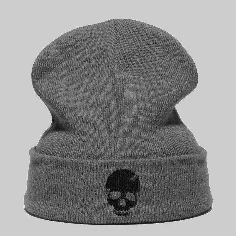 Unisex Casual Skull Embroidery Eaveless Wool Cap