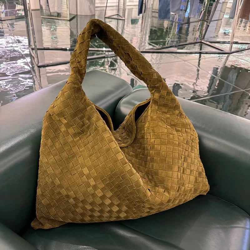 Women's Large Suede Solid Color Streetwear Weave Square Zipper Underarm Bag