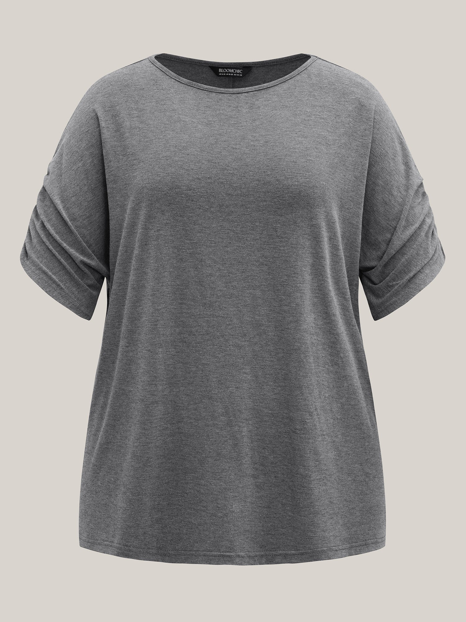 Stretchy Solid Color Gathered Sleeve T-Shirt