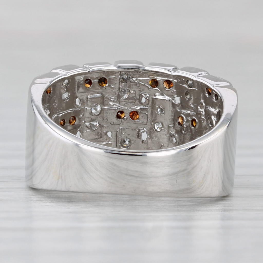 0.34ctw Brown Orange White Diamond Lattice Work Ring 14k White Gold Size 6