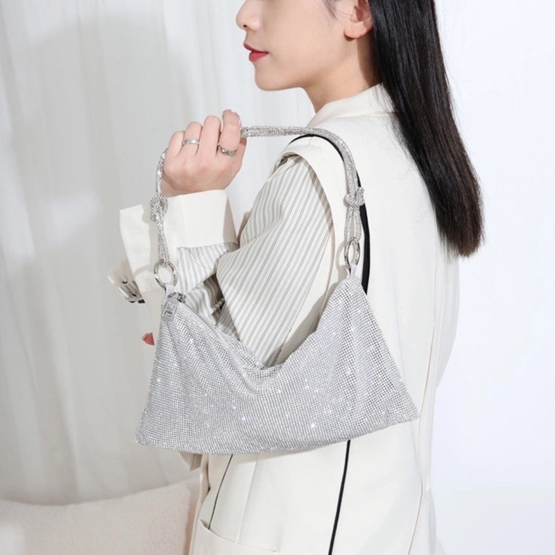 Silver Black Gold Pu Leather Solid Color Rhinestone Evening Bags
