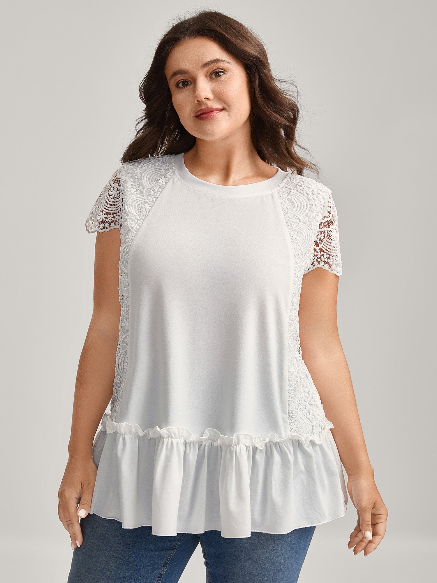 Lace Cut-Out Tiered Plain Top