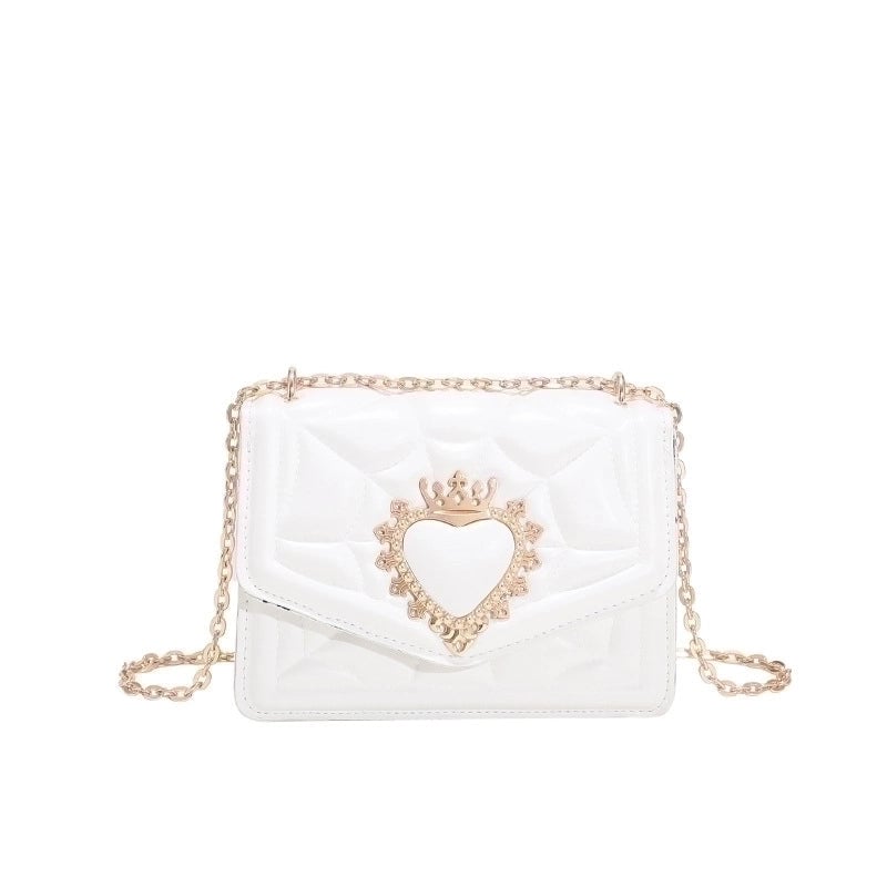 Women's Small Pu Leather Heart Shape Solid Color Fashion Square Magnetic Buckle Crossbody Bag