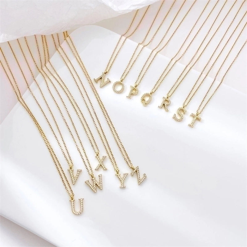 Minimalist Letter 304 Stainless Steel Zircon 16K Gold Plated White Gold Plated Plating Inlay Pendant Necklace