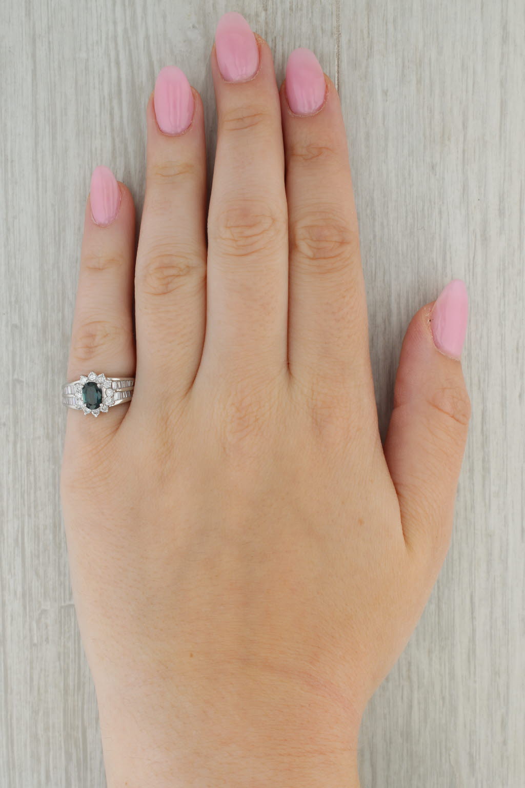 1.69ctw Blue Sapphire Diamond Halo Ring 18k White Gold Size 5.5