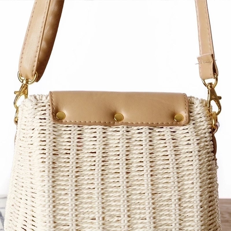 Women's Small Straw Solid Color Basic Square Flip Cover Crossbody Bag
