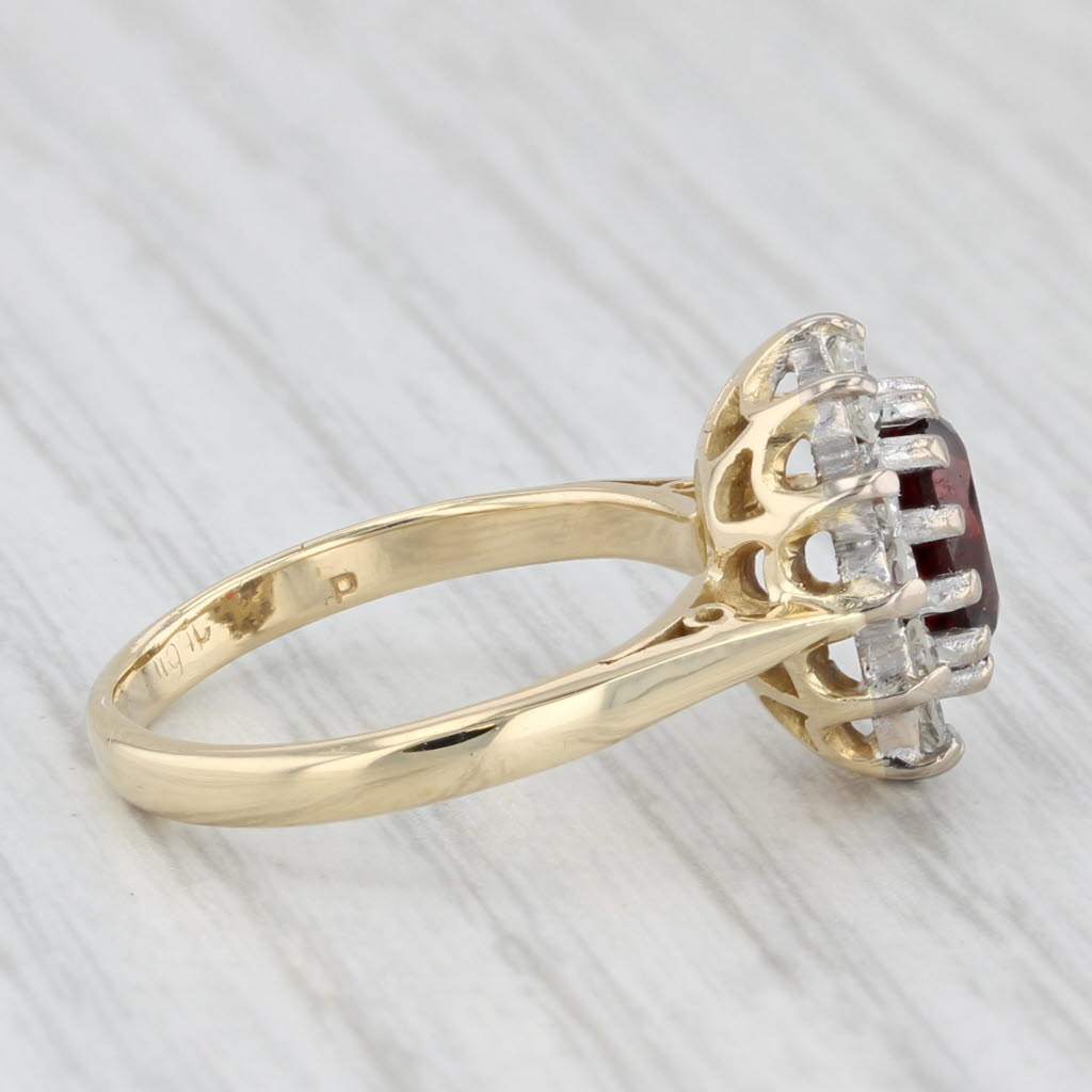 1.26ctw Oval Garnet Diamond Halo Ring 18k Yellow Gold Size 5