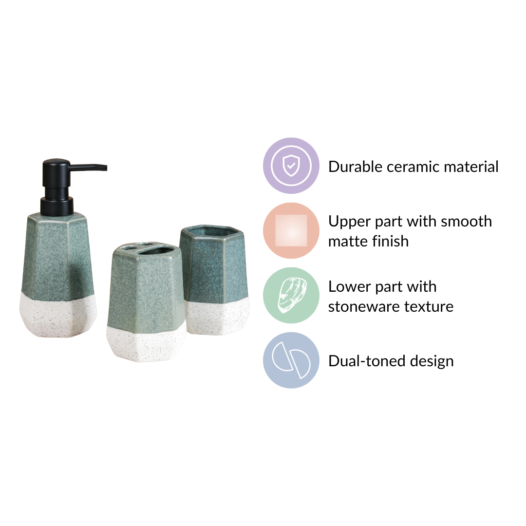 Stoneware Bathroom Accessories Set Of 3