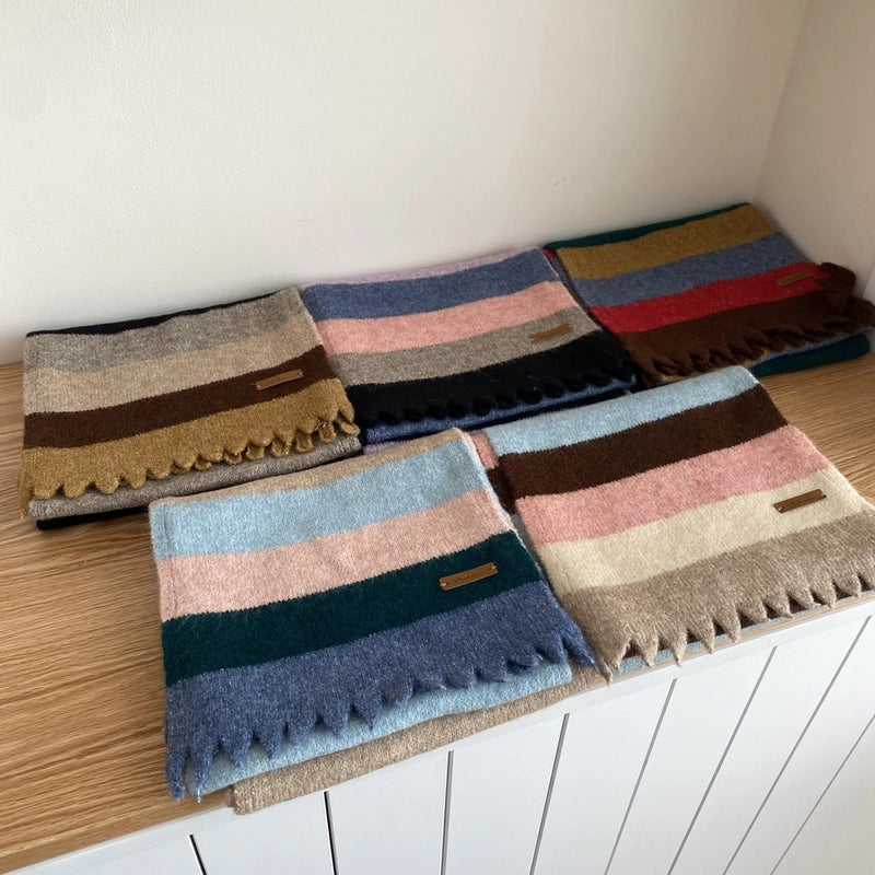 Women's Casual Minimalist Stripe Polyester Sheep Wool Scarf