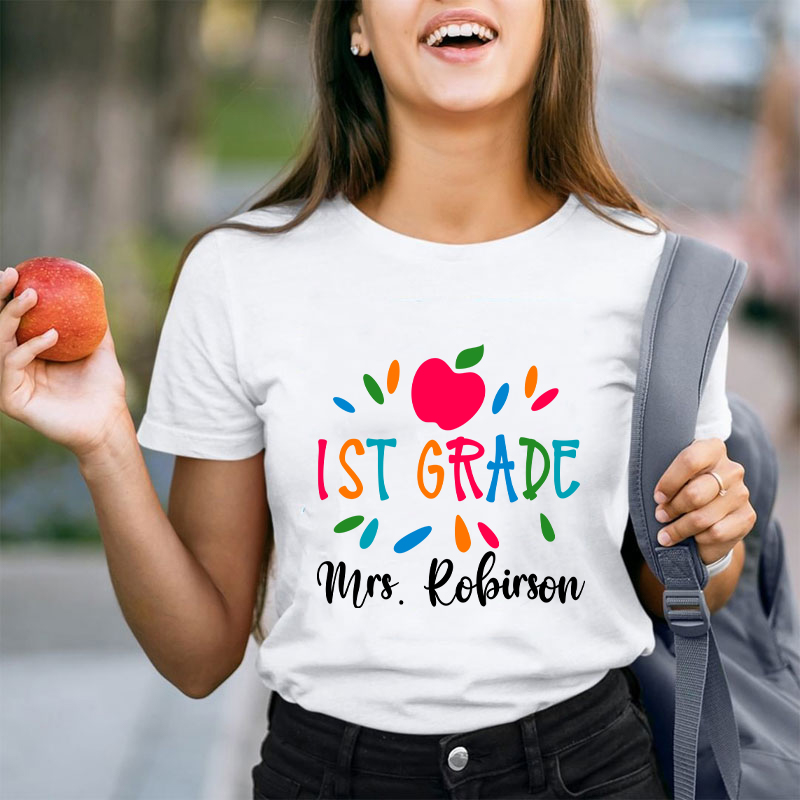 Personalized Grade And Name Apple Teacher T-Shirt