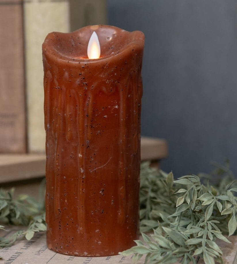 Farmhouse Candle with Flickering Flame. Ginger Brown