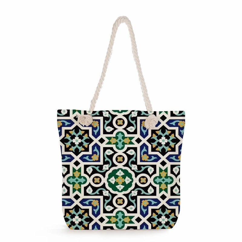 Geometric Printing Tote Bag Student Book Storage Shoulder Bag Large Capacity Handbag