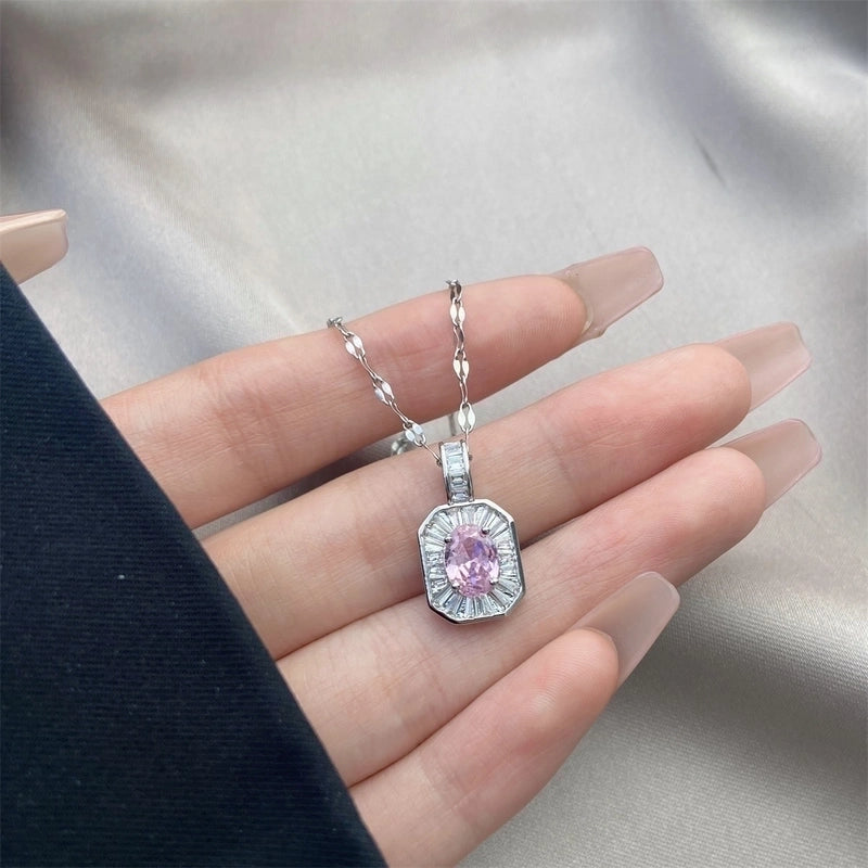 Vintage Style Geometric Stainless Steel Plating Inlay Zircon Pendant Necklace