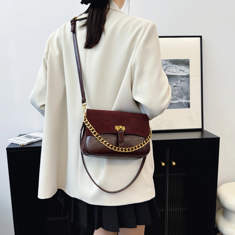 Women's Medium Pu Leather Solid Color Streetwear Sewing Thread Square Flip Cover Saddle Bag
